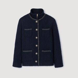 Sandro navy TWEED JACKET WITH REMOVABLE COLLAR